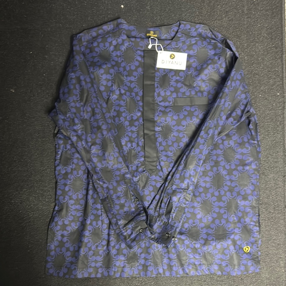 (NEW) Blue Lightweight Floral Shirt - half button down